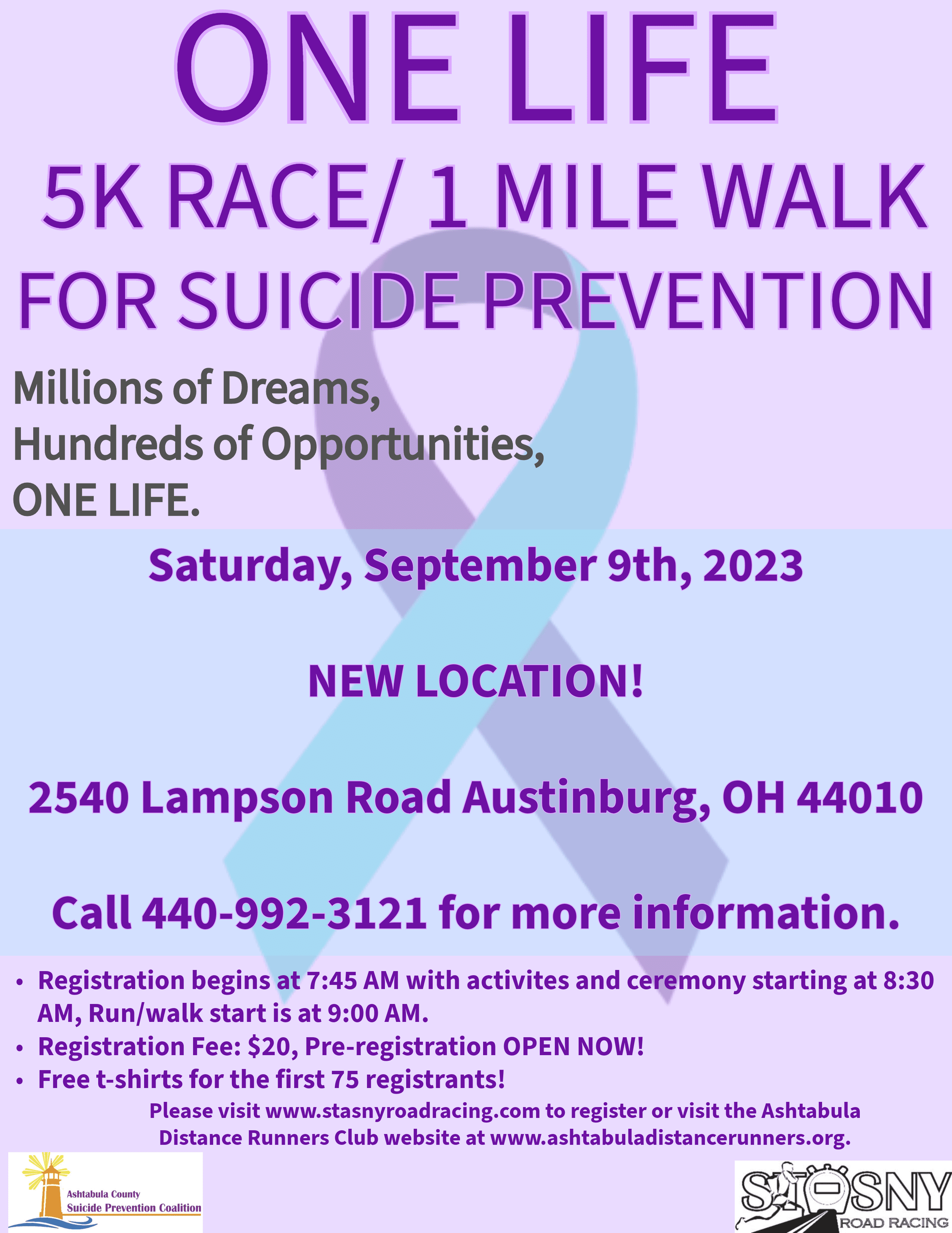 Image of flyer for the One Life Run Walk 2023 for suicide prevention