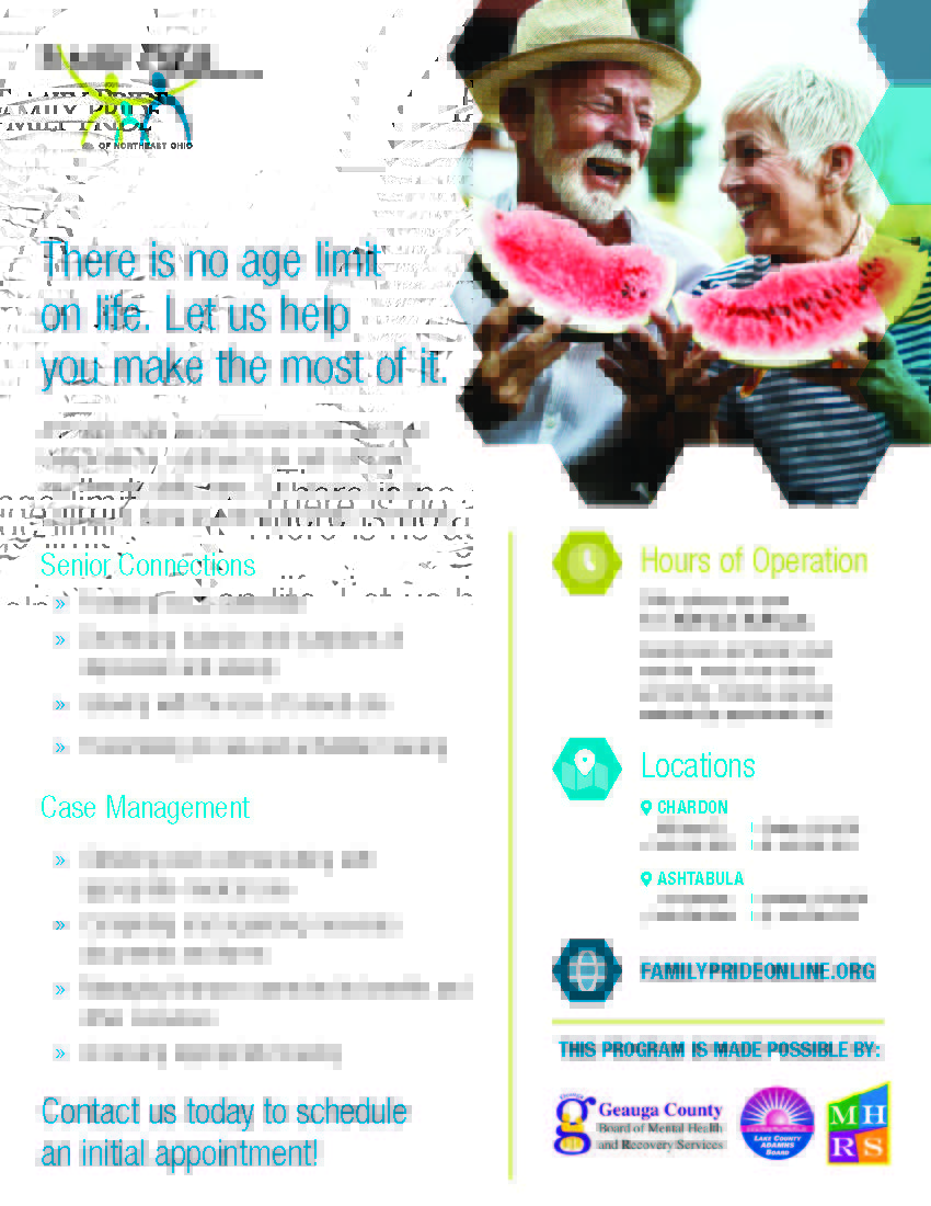 Family Pride Senior Support Services Image of a flyer stating the senior support services offered