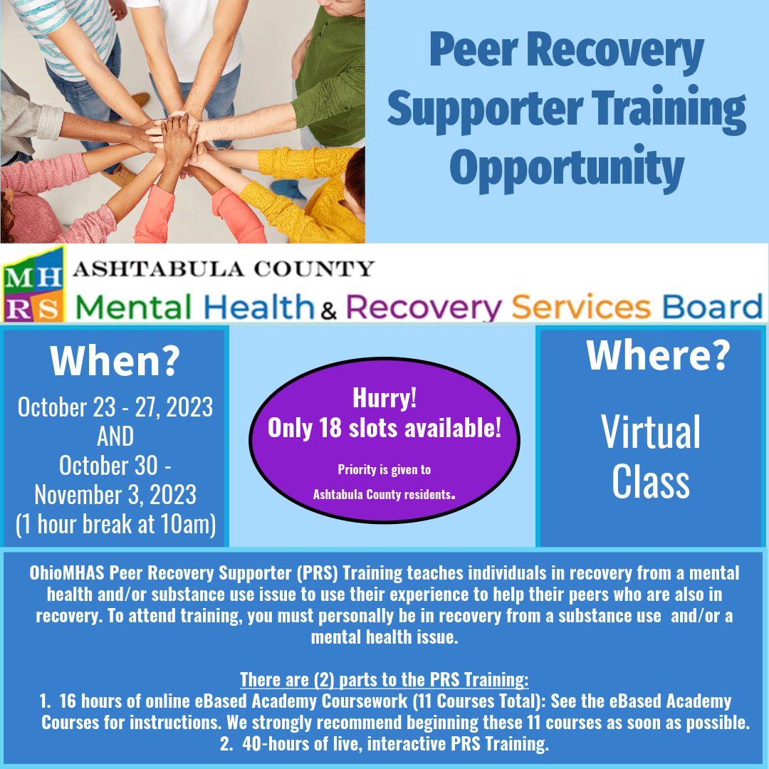 Image of Peer Recovery Supporter Training information.