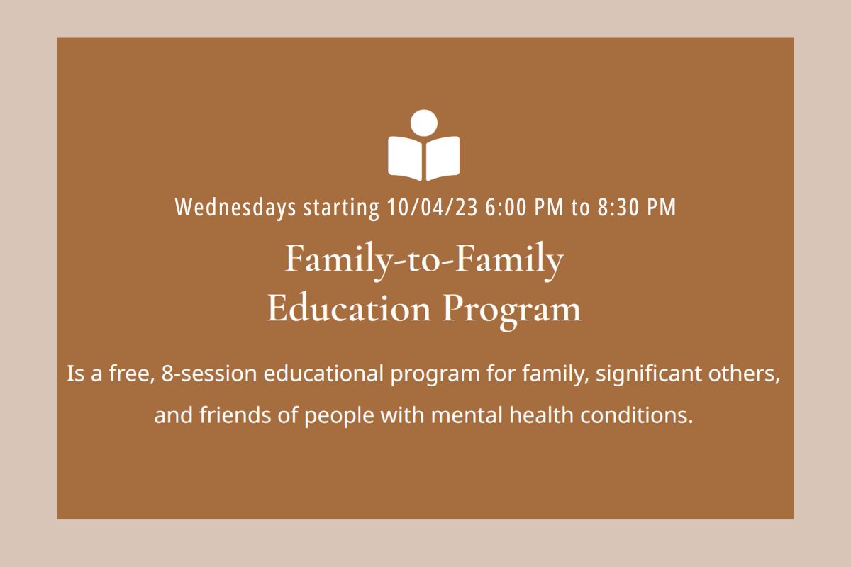 Image with the text NAMI Ashtabula County is currently registering for its free Family to Family training which will begin Wednesday, October 4, 2023, from 6:00 to 8:30 pm