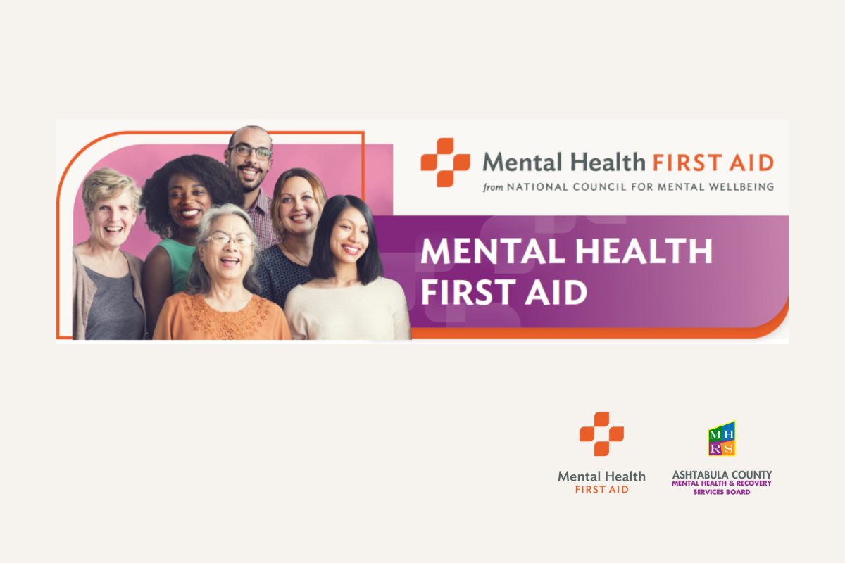 Image of six people with the Mental Health First Aid Logo and MHRS logo.