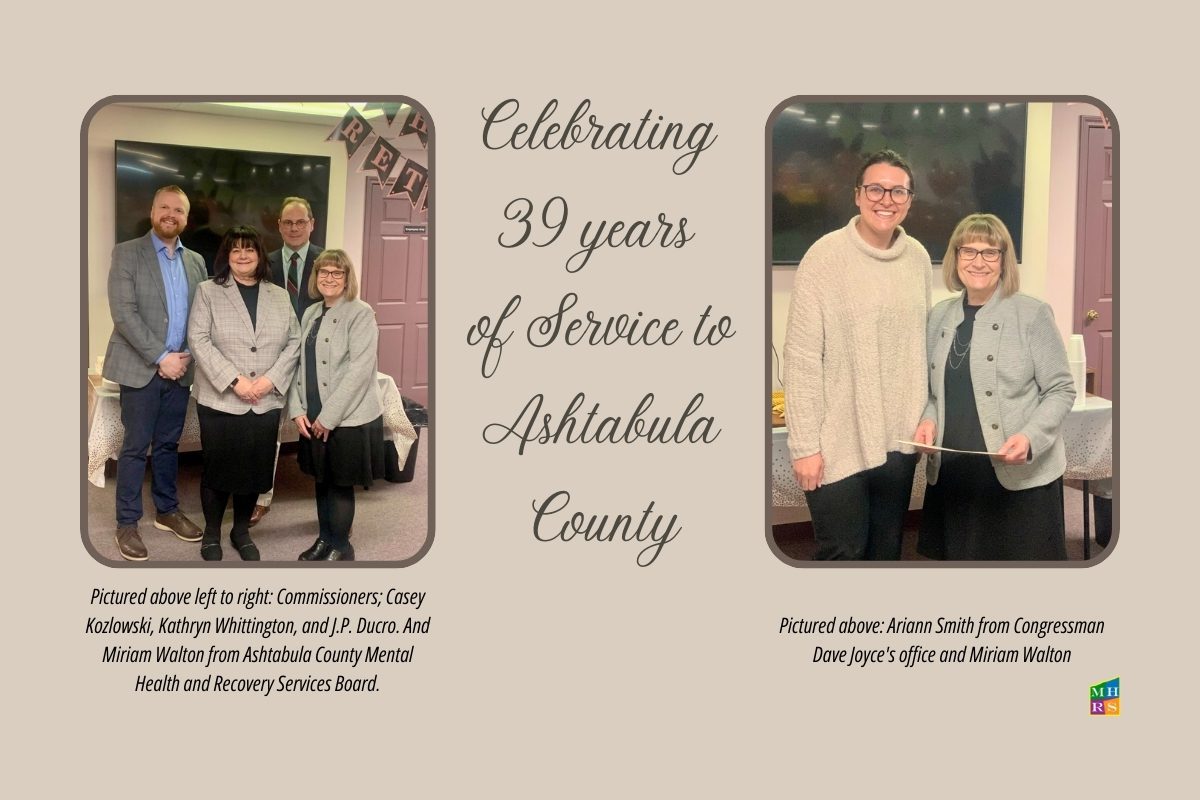Pictured left to right is Commissioners; Casey Kozlowski, Kathryn Whittington, and J.P. Ducro. And Miriam Walton from Ashtabula County Mental Health and Recovery Services Board and pictured Pictured is Ariann Smith from Congressman Dave Joyce's office and Miriam Walton